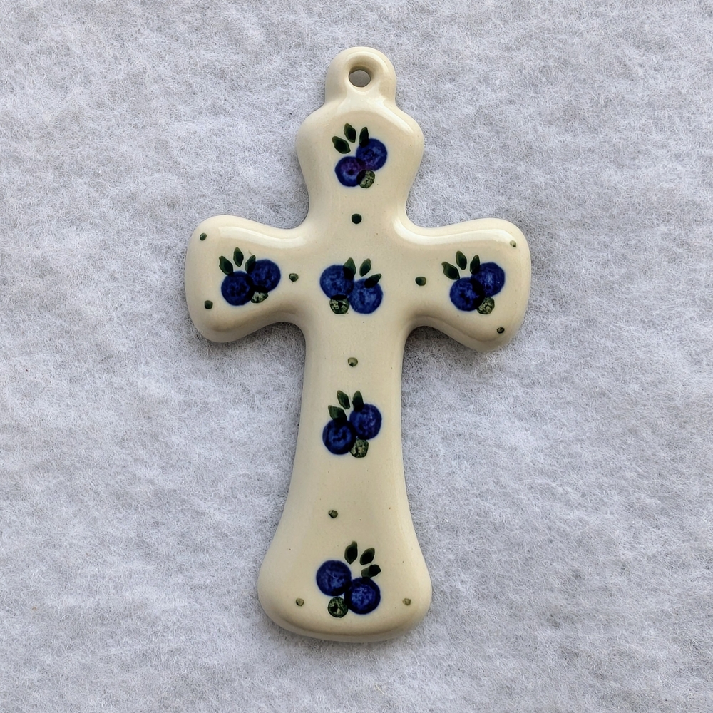 Polish Pottery Small Cross with Blueberry Design
